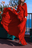 Vestidos casuais sólidos com fenda e decote em V irregulares (3 cores)