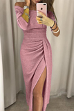 Sexy bedrucktes, schulterfreies Patchwork-Kleid mit Schlitz (6 Farben)