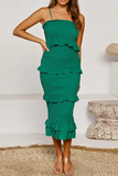 Moda sólida patchwork babados alça espaguete vestidos retos (5 cores)