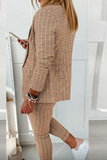 Casual Street Plaid Patchwork Turndown Collar Long Sleeve Two Pieces(4 Colors)