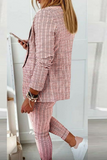 Casual Street Plaid Patchwork Turndown Collar Long Sleeve Two Pieces(4 Colors)