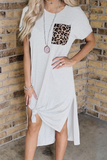 Casual Leopard Split Joint O Neck Straight Dresses(4 Colors)