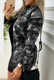 Fashion Camouflage Print Patchwork Turndown Collar Long Sleeve Regular Denim Jacket