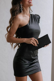 Sexy Solid Flounce One Shoulder Pencil Skirt Dresses