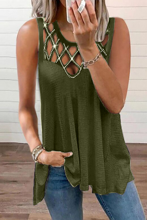 Casual Solid Hollowed Out O Neck Tops(8 Colors)