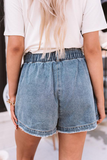 Casual Solid Patchwork Mid Waist Straight Denim Shorts