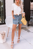 Casual Solid Patchwork Mid Waist Straight Denim Shorts