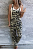 Casual Camouflage Print Patchwork Square Collar Harlan Jumpsuits