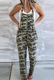 Casual Camouflage Print Patchwork Square Collar Harlan Jumpsuits