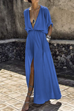 Casual Solid Patchwork V Neck Irregular Dress Dresses(3 Colors)