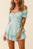 Casual Solid Flounce Off the Shoulder Straight Rompers(9 Colors)