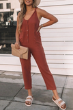 Casual Solid Patchwork U Neck Straight Jumpsuits