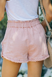 Lässige, einfarbige Denim-Shorts mit geteiltem Schnitt und mittlerer Taille