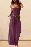 Casual Solid Patchwork Strapless Waist Skirt Dresses(4 Colors)