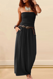 Casual Solid Patchwork Strapless Waist Skirt Dresses(4 Colors)