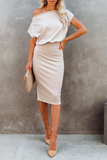 Casual Solid One Shoulder Pencil Skirt Dresses