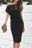 Casual Solid One Shoulder Pencil Skirt Dresses