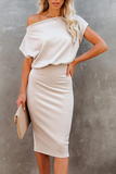 Casual Solid One Shoulder Pencil Skirt Dresses