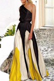 Fashion Print One Shoulder Cake Skirt Dresses(6 Colors)