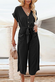 Casual Solid V Neck Straight Jumpsuits(5 Colors)