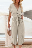 Casual Solid V Neck Straight Jumpsuits(5 Colors)