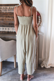 Casual Solid Split Joint Spaghetti Strap Straight Jumpsuits