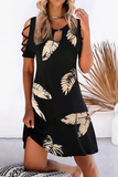 Casual Print Hollowed Out O Neck Straight Dresses(7 Colors)