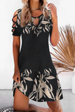 Casual Print Hollowed Out O Neck Straight Dresses(7 Colors)