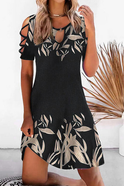Casual Print Hollowed Out O Neck Straight Dresses(7 Colors) – Bohonini
