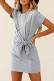 Casual Solid Bandage O Neck Straight Dresses