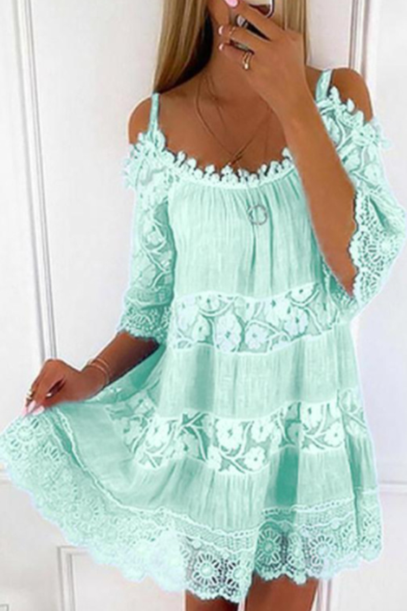 Fashion Solid Lace Spaghetti Strap Lace Dress Dresses(5 Colors)