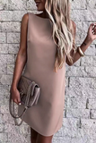Casual Solid Patchwork O Neck Straight Dresses(5 Colors)