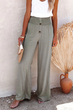 Moda sólida retalhos soltos cintura alta perna larga calças de cor sólida (6 cores)