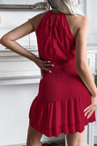 Fashion Solid Halter Cake Skirt Dresses(4 Colors)