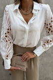 Fashion Solid Hollowed Out Turndown Collar Blouses