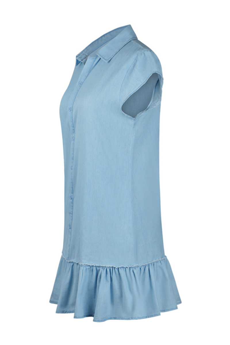 Casual Street Solid Buckle Flounce POLO collar A Line Dresses(4 Colors)