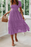 Fashion Dot Patchwork Square Collar Cake Skirt Dresses(8 Colors)