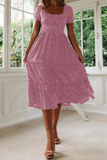 Fashion Dot Patchwork Square Collar Cake Skirt Dresses(8 Colors)