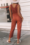 Casual Solid POLO Collar Straight Jumpsuits