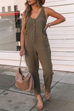 Casual Solid POLO Collar Straight Jumpsuits