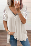 Casual Solid Lace V Neck T-Shirts(4 Colors)