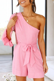Casual Solid One Shoulder Straight Jumpsuits