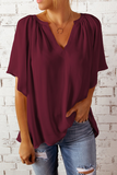 Casual Solid Split Joint V Neck T-Shirts(6 Colors)