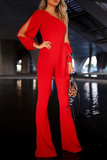 Casual Solid One Shoulder Regular Jumpsuits(7 Colors)