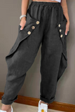 Lässige einfarbige Harlan-Hose mit Patchwork-Schnalle und mittlerer Taille (5 Farben)
