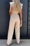 Casual Solid Flounce O Neck Straight Jumpsuits(3 Colors)