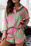 Casual Print Turndown Collar Long Sleeve Two Pieces(7 Colors)