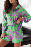 Casual Print Turndown Collar Long Sleeve Two Pieces(7 Colors)