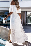 Casual Solid Lace Off the Shoulder Cake Skirt Dresses
