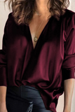 Lässige, einfarbige Blusen mit geteiltem V-Ausschnitt (2 Farben)